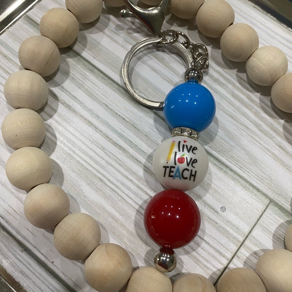 Blue and Red Beaded Keychain for Teachers